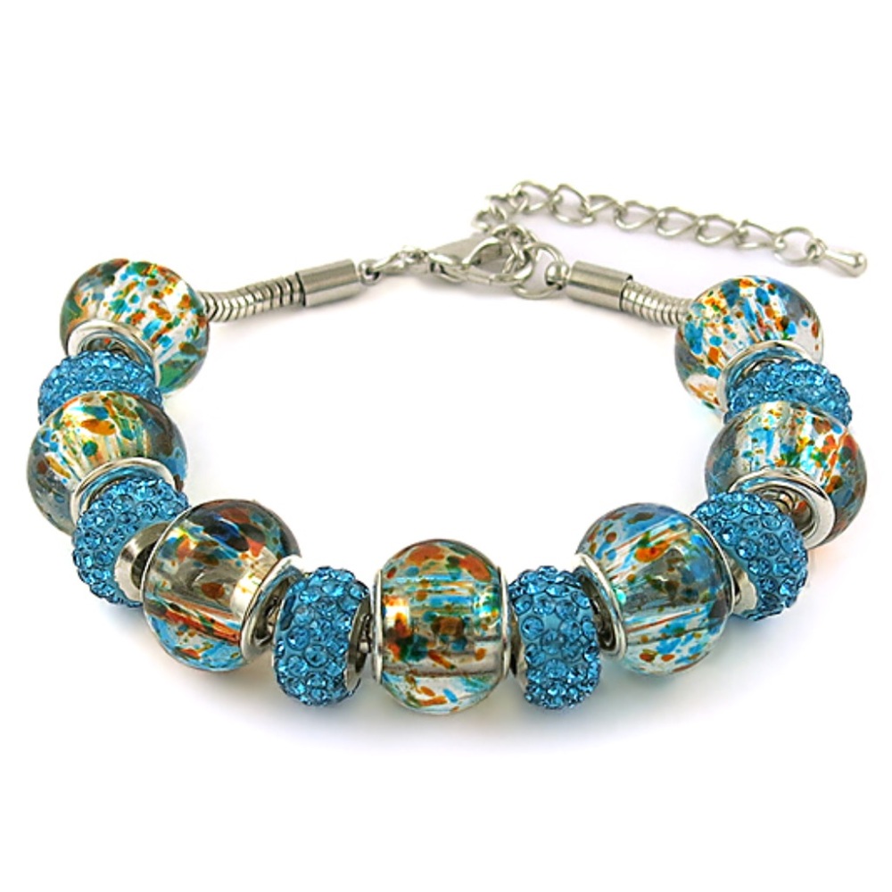 Murano Glass Beaded Bracelet w Swarovski Crystals